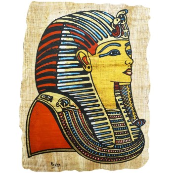 Papiro egipcio original  de la mascara de Tutankamón de perfil